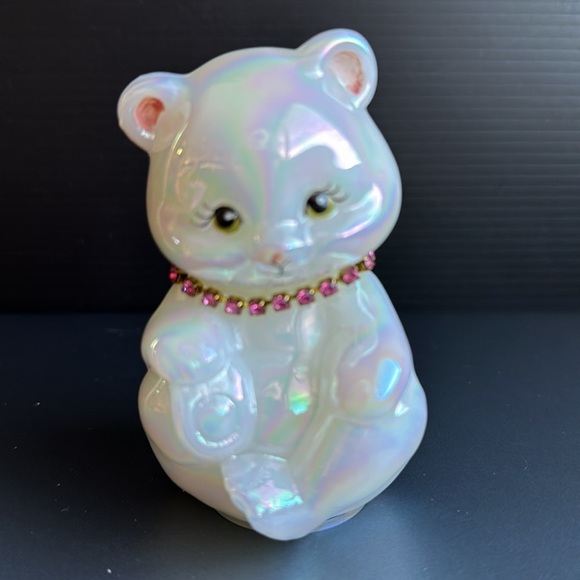 FENTON October Teddy Bear Figurine 3.5” Opalescent Art Glass - Picture 5 of 7